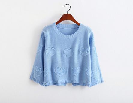 2014 Style Women/girl Back Open Fork Loose Pullover Top Kint Sweater With Sweet Heart-color Blue
