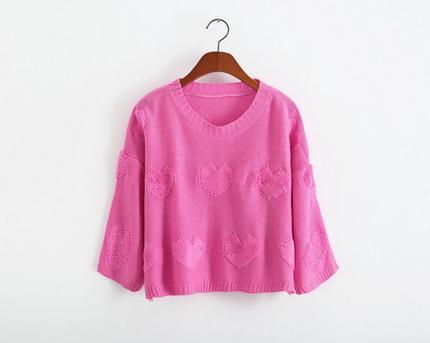 2014 Style Women/girl Back Open Fork Loose Pullover Top Kint Sweater With Sweet Heart-color Pink
