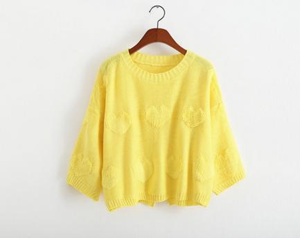 2014 Style Women/girl Back Open Fork Loose Pullover Top Kint Sweater With Sweet Heart-color Yellow