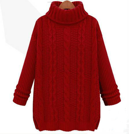 2014 Style Fall/winter High Collar Kintting Twist Sweater With Long Sleeve-open Fork Hem